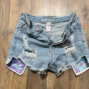 Justice Blue Denim Shorts with Sequin Accents